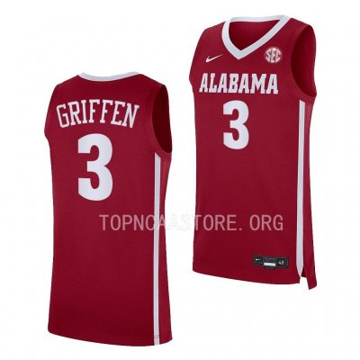 Men's Alabama Crimson Tide #3 Rylan Griffen Crimson Replica NCAA College Basketball Jersey 2403DAYP2